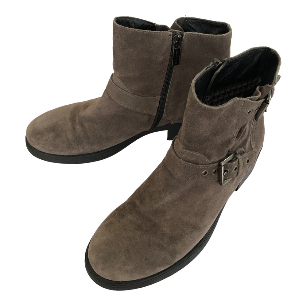 Aguatalia Moto Chunky Bootie Buckle Suede Grey/Taupe Lug Sole Zip-Up NWOT 8.5 - Picture 3 of 12